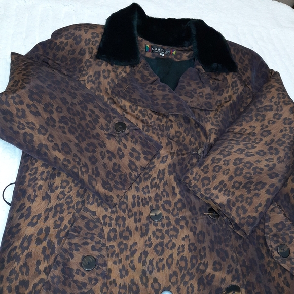 Leopard print coat with faux fur collar women's size 18 - Picture 6 of 13